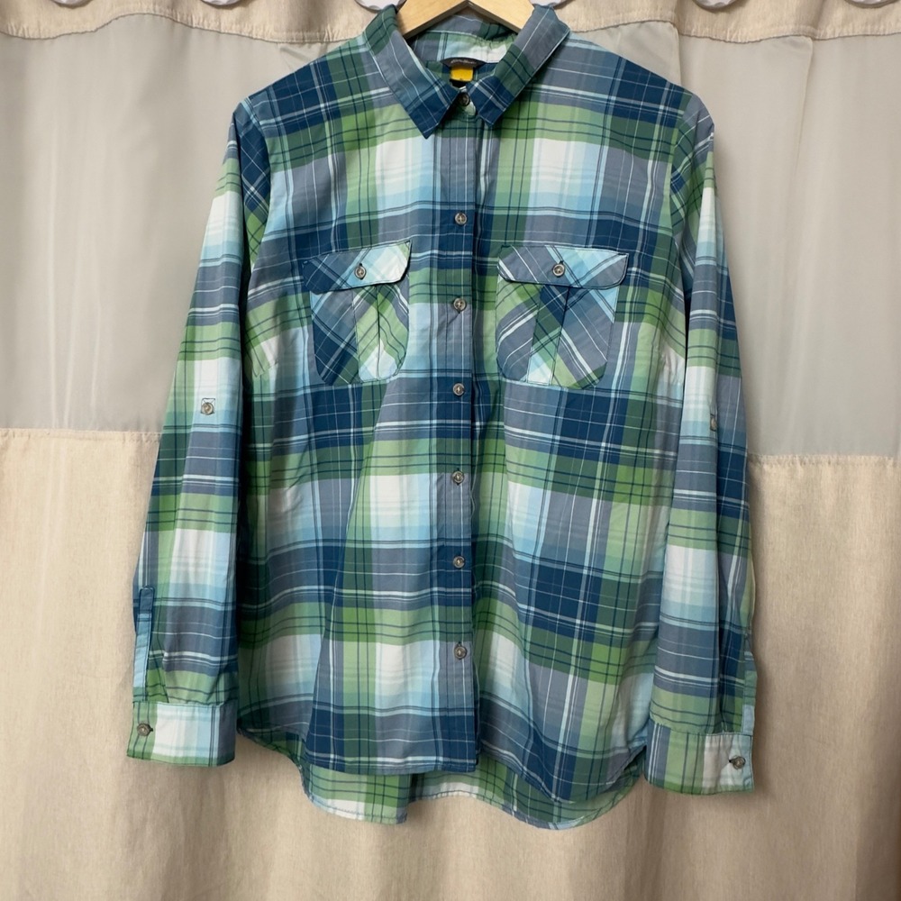 Eddie Bauer Travex Womens XL Plaid Button Down Roll Tab‎ Sleeve Hiking Shirt